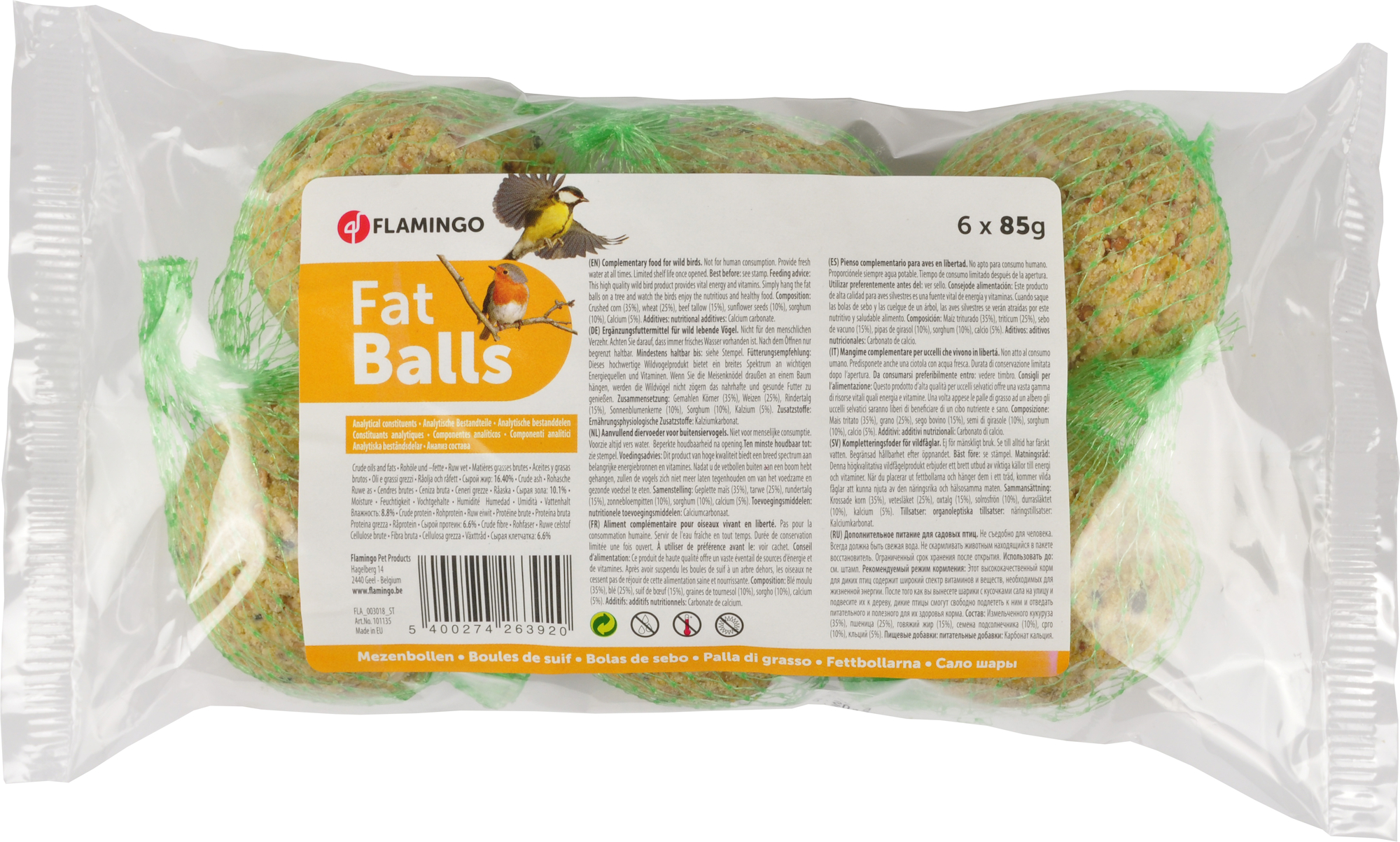 Flamingo 4 seasons fat balls with net 6pcs in a display 250pcs 133kg