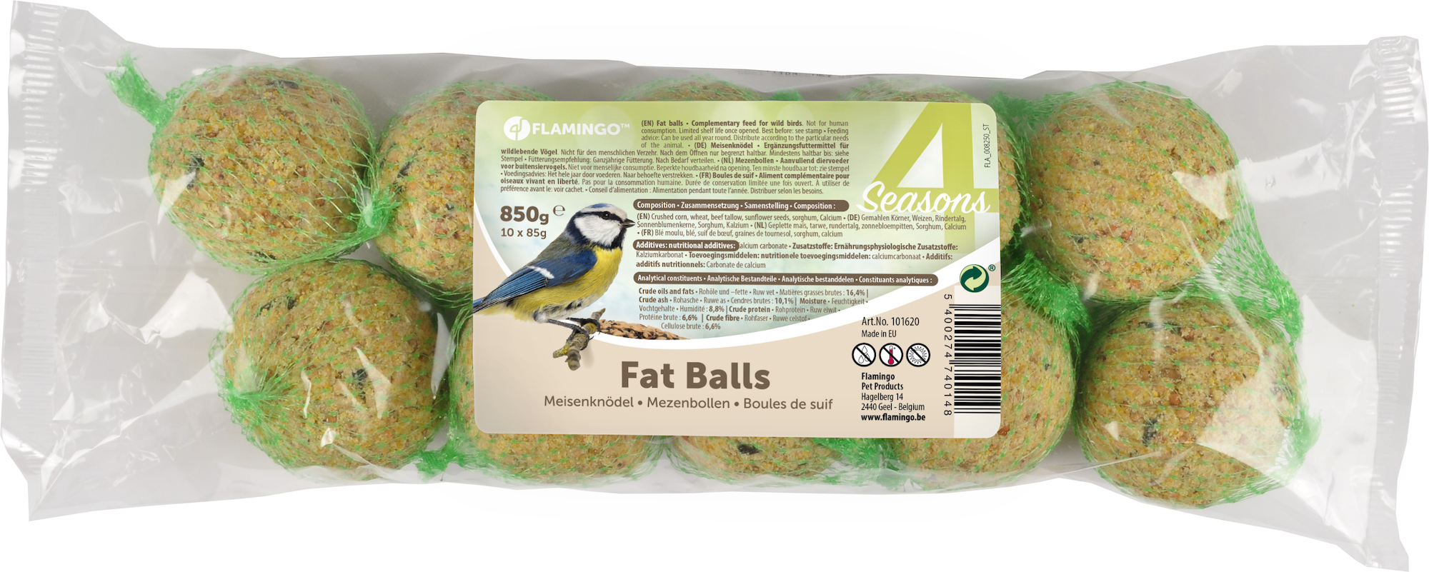 Flamingo 4 seasons bolas de grasa con malla 10pzs en un display 150pzs 131kg