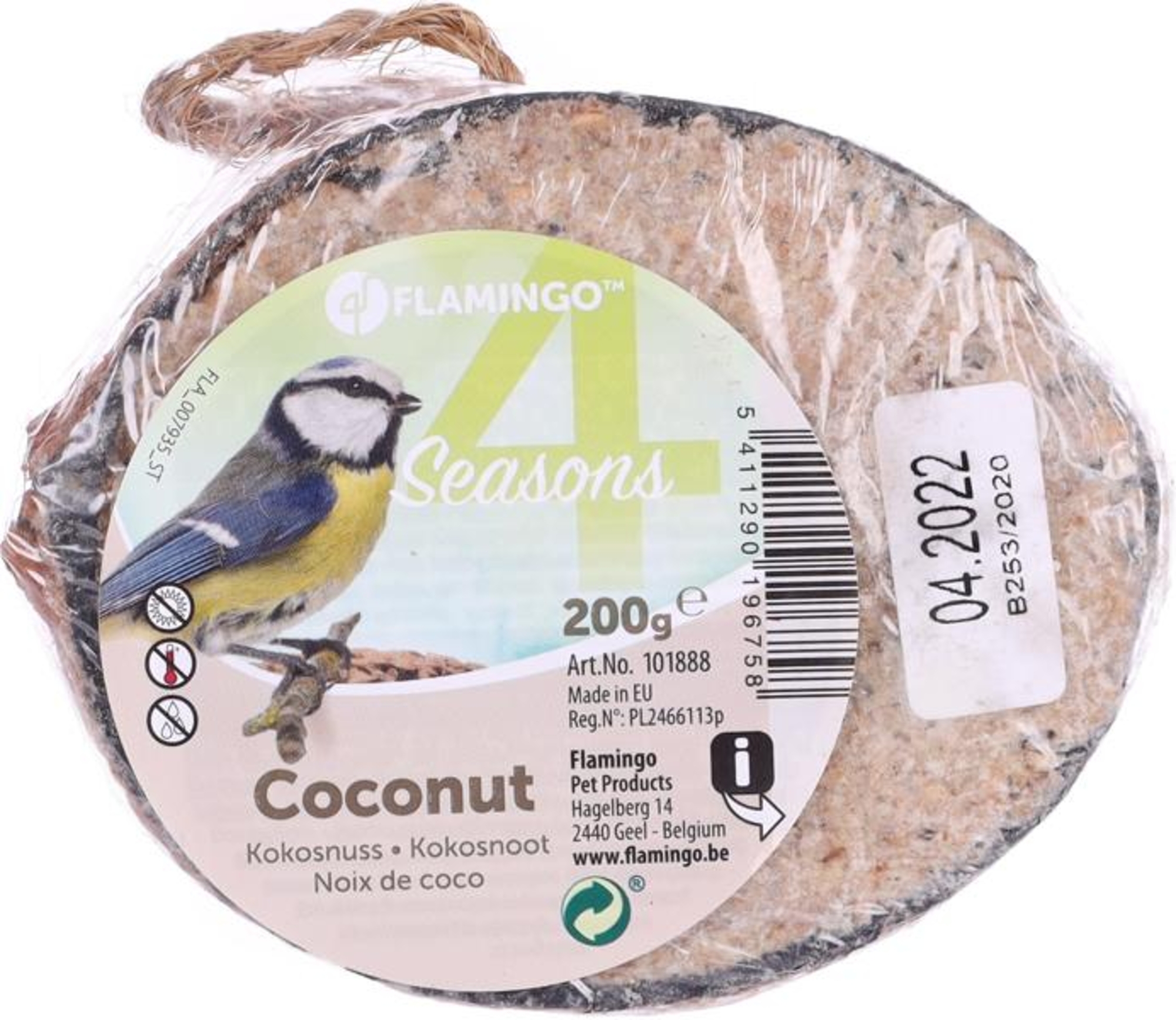 Flamingo Four Seasons  Feeder dispenser half coconut Filled - Birds living outdoors
