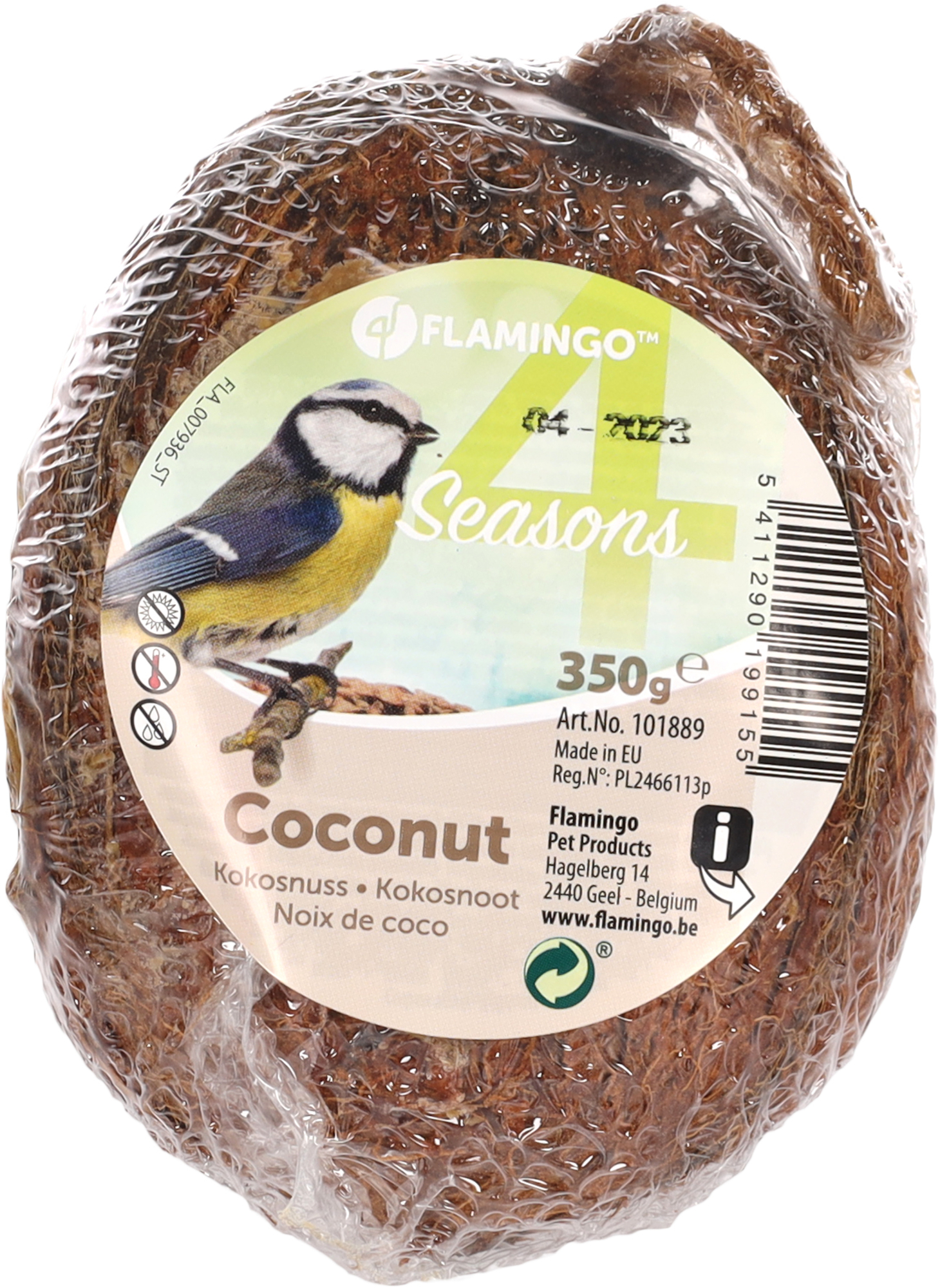 Flamingo Four Seasons  Feeder dispenser coconut with 3 holes Filled - Birds living outdoors