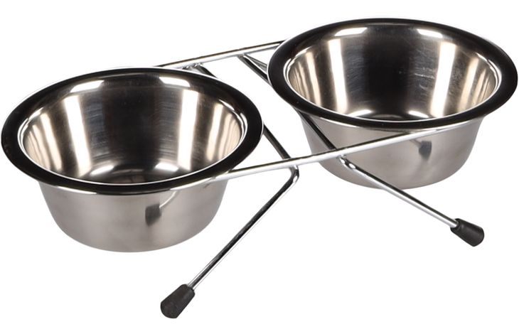 Flamingo Futter- und Trinknapf Duo dinner Ständer Arjun Silber