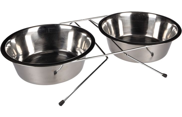 Flamingo Feeding and drinking bowl Duo dinner stand Arjun Silver