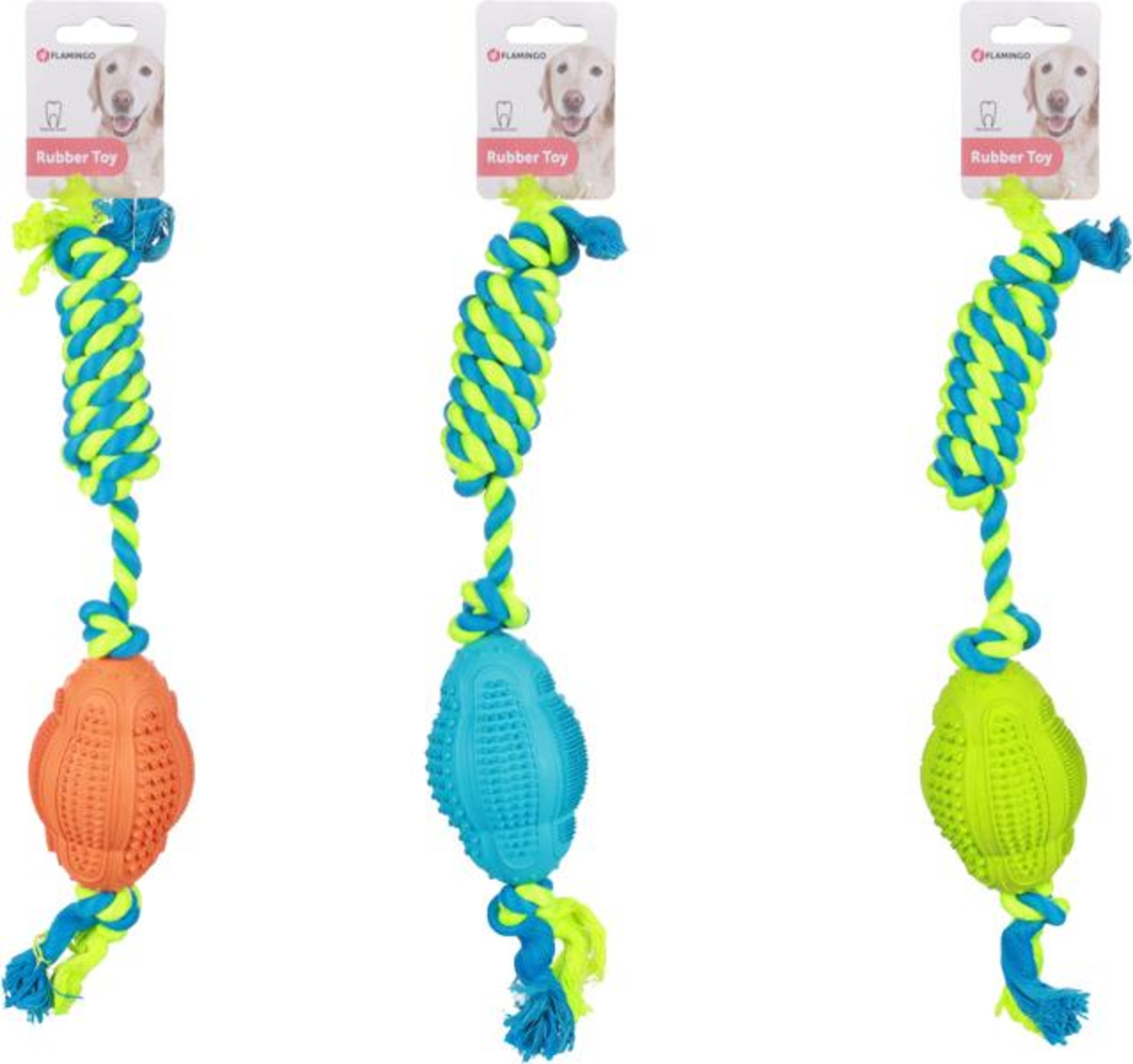 Flamingo Toy Ruffus Rugby Twist with rope Multiple colours