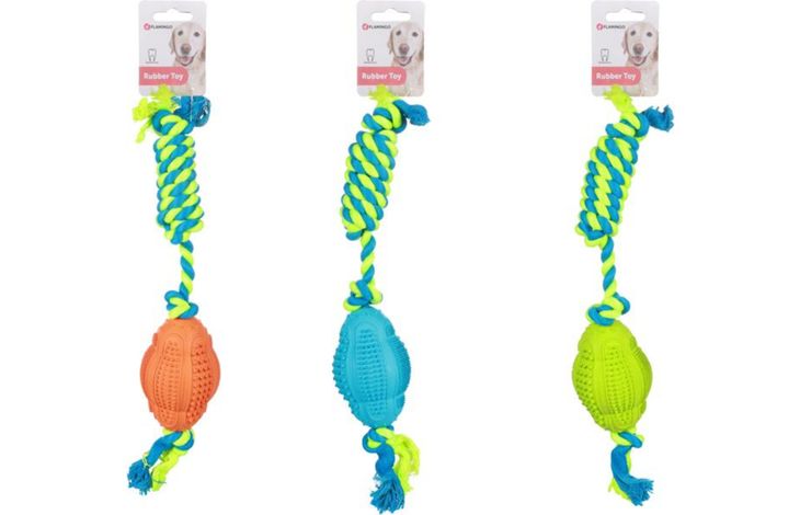Flamingo Toy Ruffus Rugby Twist with rope Multiple colours