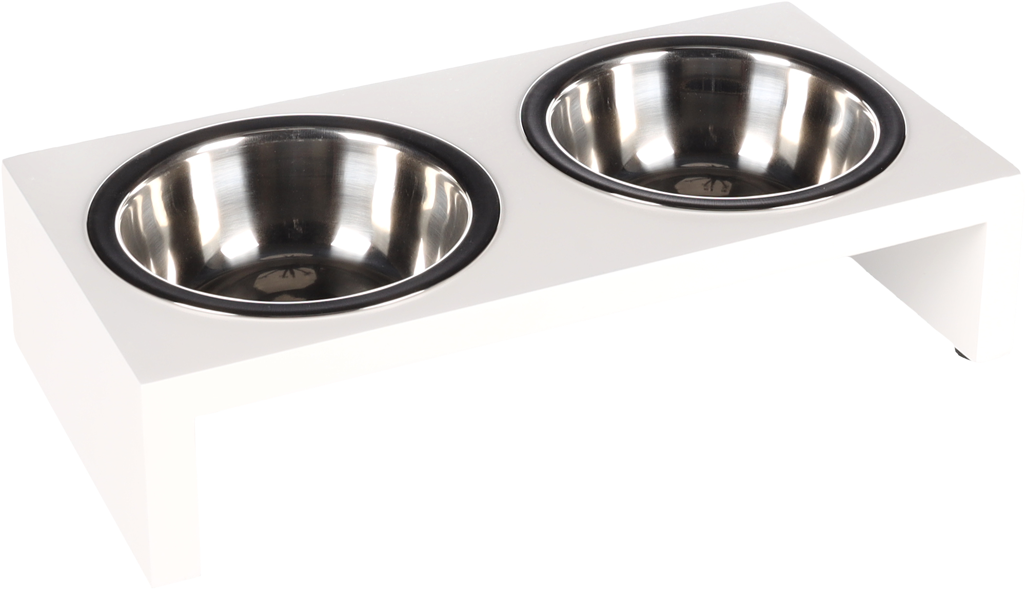 Flamingo Feeding and drinking bowl Duo dinner stand Kobushi Rectangle Silver & White