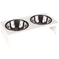 Flamingo Feeding and drinking bowl Duo dinner stand Kobushi Rectangle Silver & White