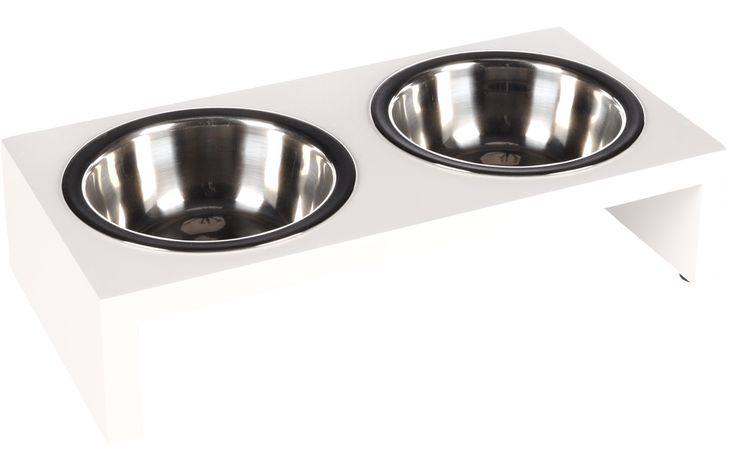 Flamingo Feeding and drinking bowl Duo dinner stand Kobushi Rectangle Silver & White