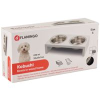 Flamingo Feeding and drinking bowl Duo dinner stand Kobushi Rectangle Silver & White