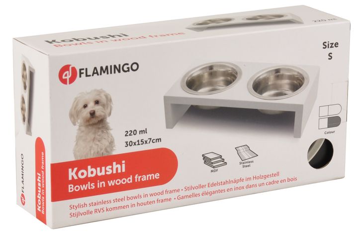 Flamingo Feeding and drinking bowl Duo dinner stand Kobushi Rectangle Silver & White