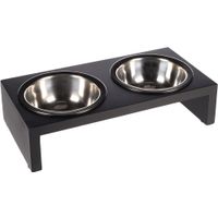 Flamingo Feeding and drinking bowl Duo dinner stand Kobushi Rectangle Silver & Black