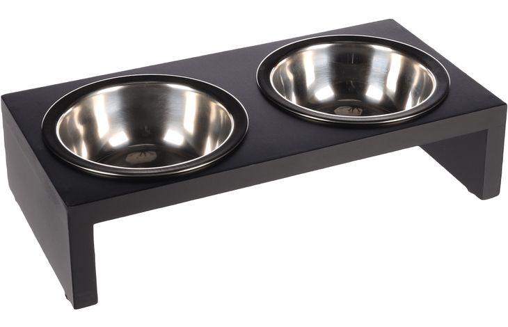 Flamingo Feeding and drinking bowl Duo dinner stand Kobushi Rectangle Silver & Black