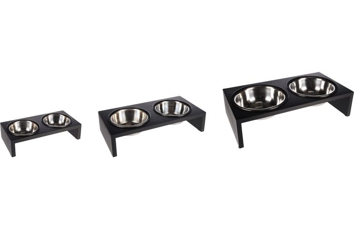 Flamingo Feeding and drinking bowl Duo dinner stand Kobushi Rectangle Silver & Black