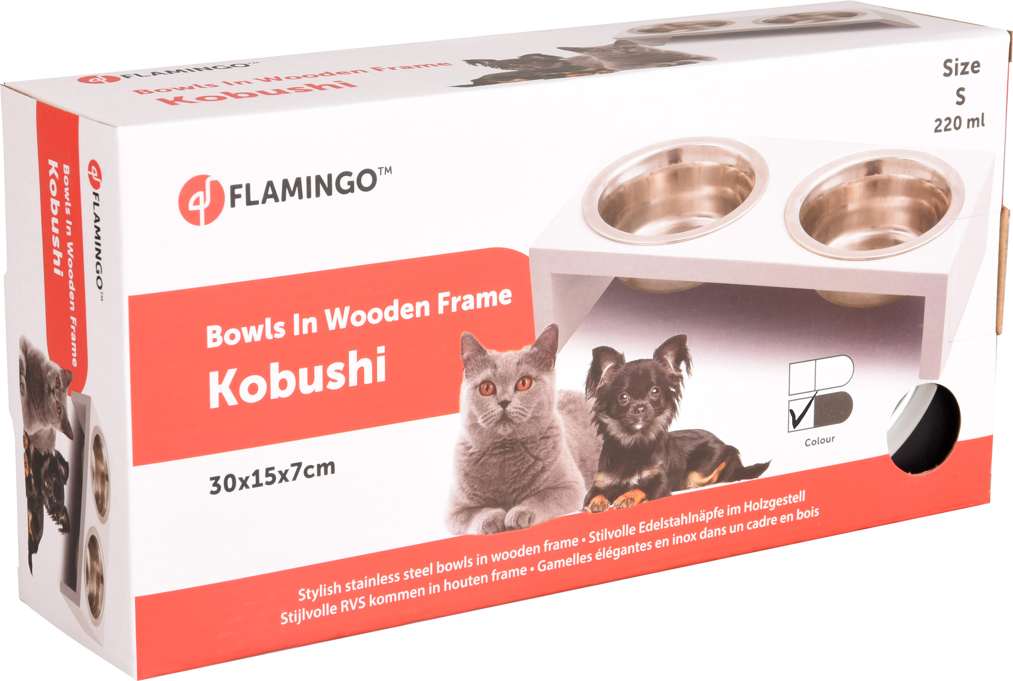 Flamingo Feeding and drinking bowl Duo dinner stand Kobushi Rectangle Silver & Black