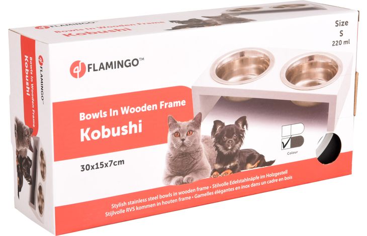 Flamingo Feeding and drinking bowl Duo dinner stand Kobushi Rectangle Silver & Black