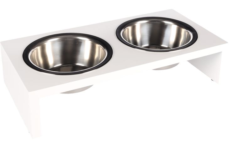 Flamingo Feeding and drinking bowl Duo dinner stand Kobushi Rectangle Silver & White