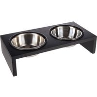 Flamingo Feeding and drinking bowl Duo dinner stand Kobushi Rectangle Silver & Black