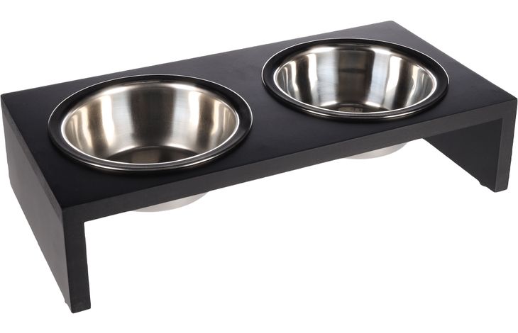 Flamingo Feeding and drinking bowl Duo dinner stand Kobushi Rectangle Silver & Black