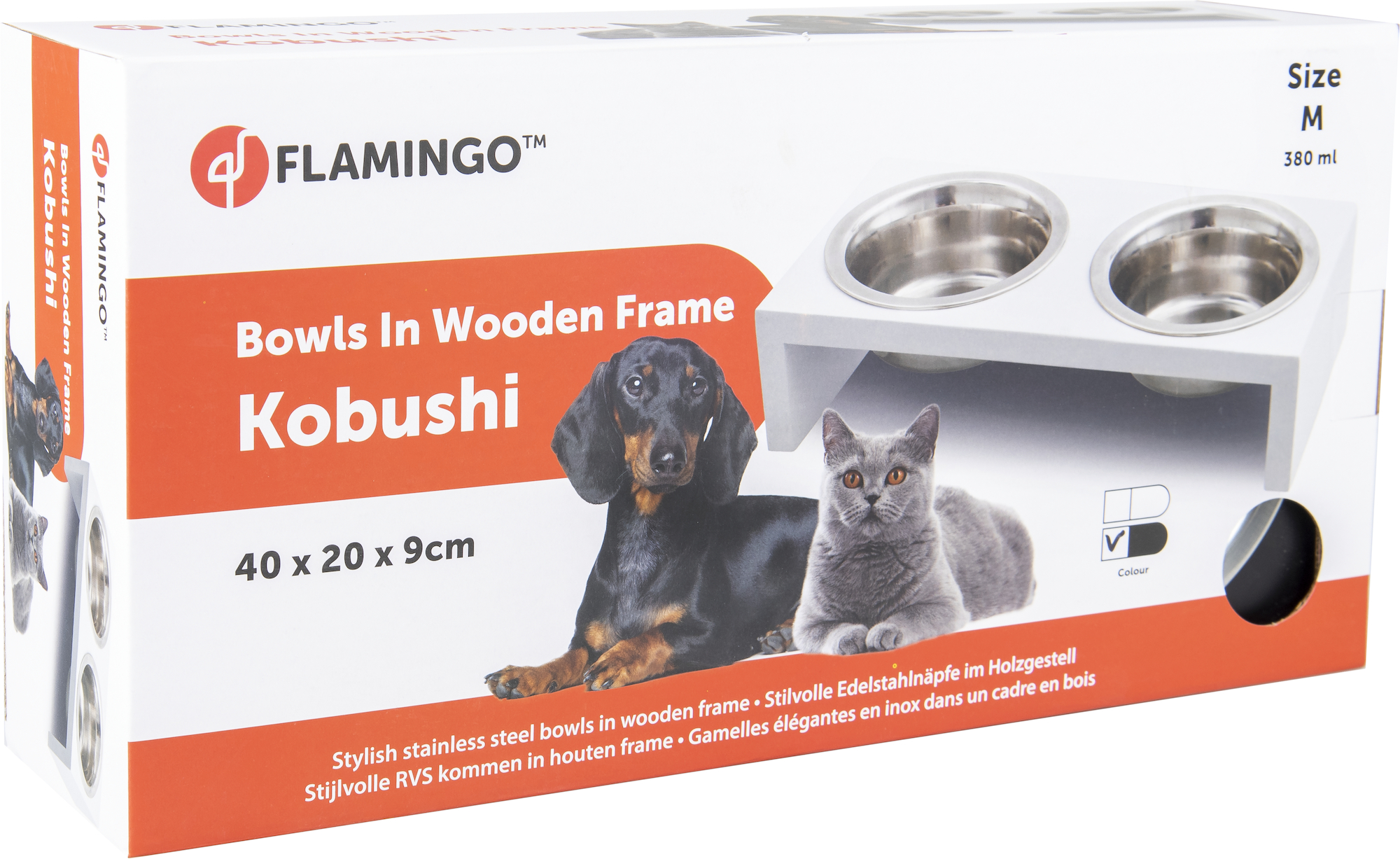 Flamingo Feeding and drinking bowl Duo dinner stand Kobushi Rectangle Silver & Black