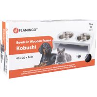 Flamingo Feeding and drinking bowl Duo dinner stand Kobushi Rectangle Silver & Black