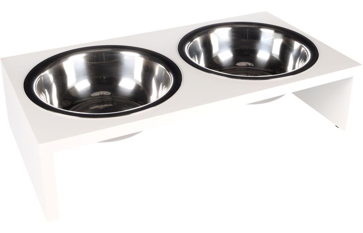 Flamingo Feeding and drinking bowl Duo dinner stand Kobushi Rectangle Silver & White