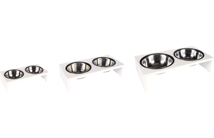 Flamingo Feeding and drinking bowl Duo dinner stand Kobushi Rectangle Silver & White