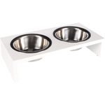 Feeding and drinking bowl Duo dinner stand Kobushi Rectangle Silver & White