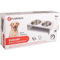 Flamingo Feeding and drinking bowl Duo dinner stand Kobushi Rectangle Silver & White