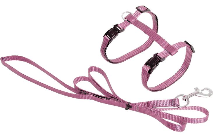 cat harness + leash ziggi pink 20-35cm 10mm