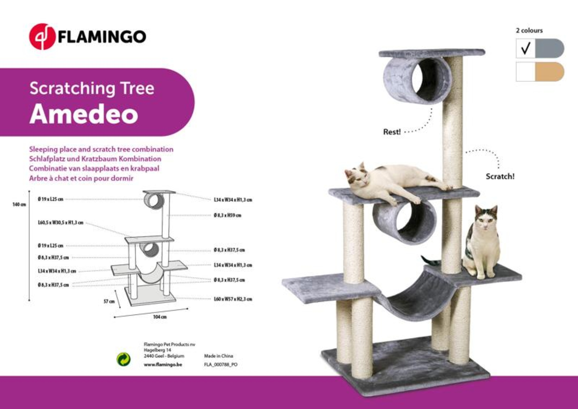 Flamingo Scratching tree  Amedeo Ecru & Grey