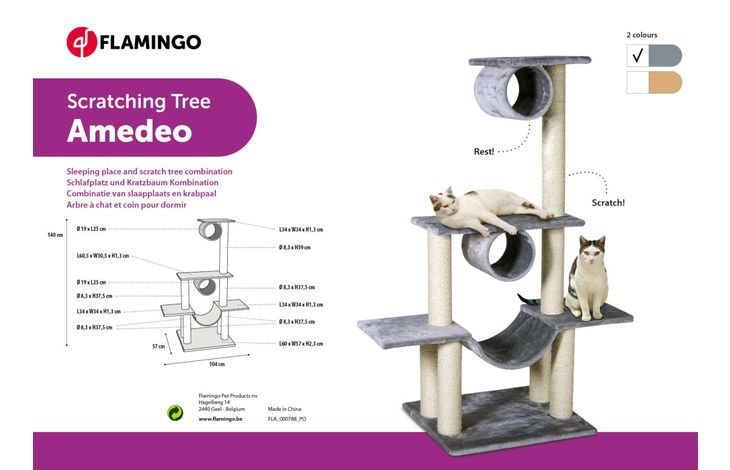 Flamingo Scratching tree  Amedeo Ecru & Grey