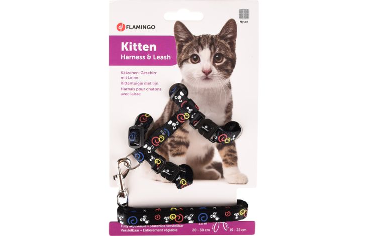 Flamingo Harness with leash Kitten Topo Black