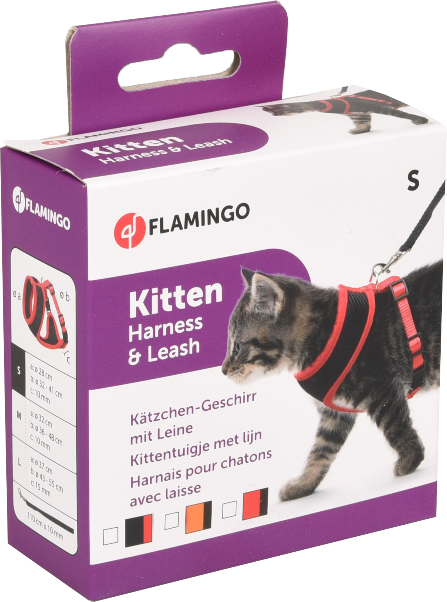 Flamingo Geschirr mit Leine Kätzchen Harms Rot & Schwarz