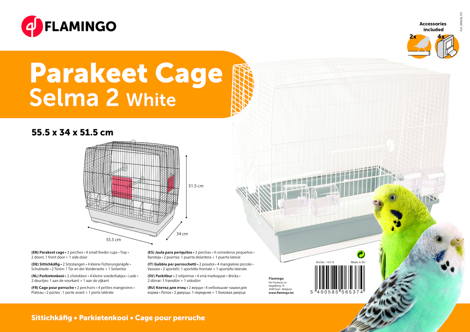 Flamingo Gabbia per parrocchetti Selma 2 Bianco Grigio