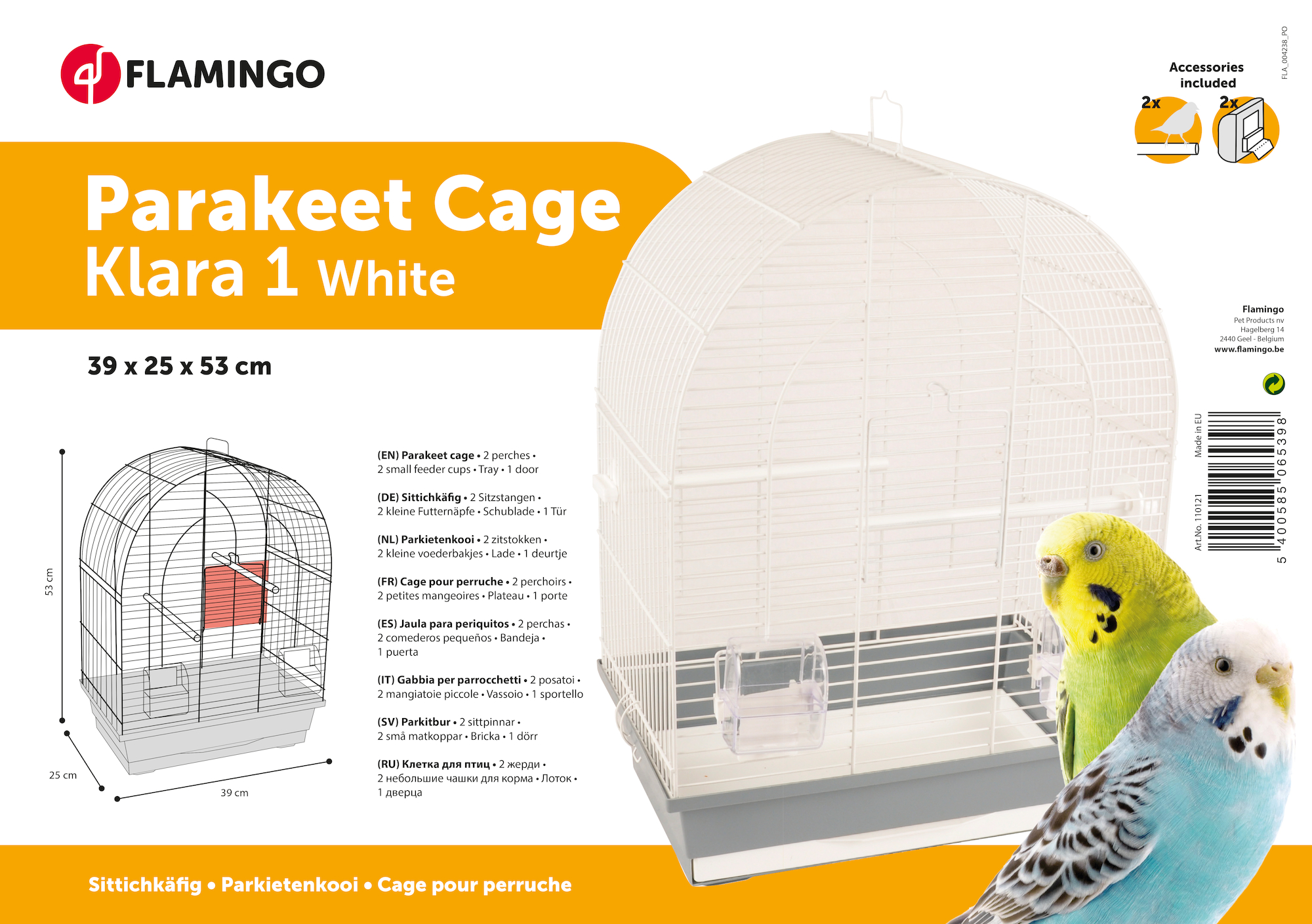 Flamingo Parakeet cage Klara 1 White Grey