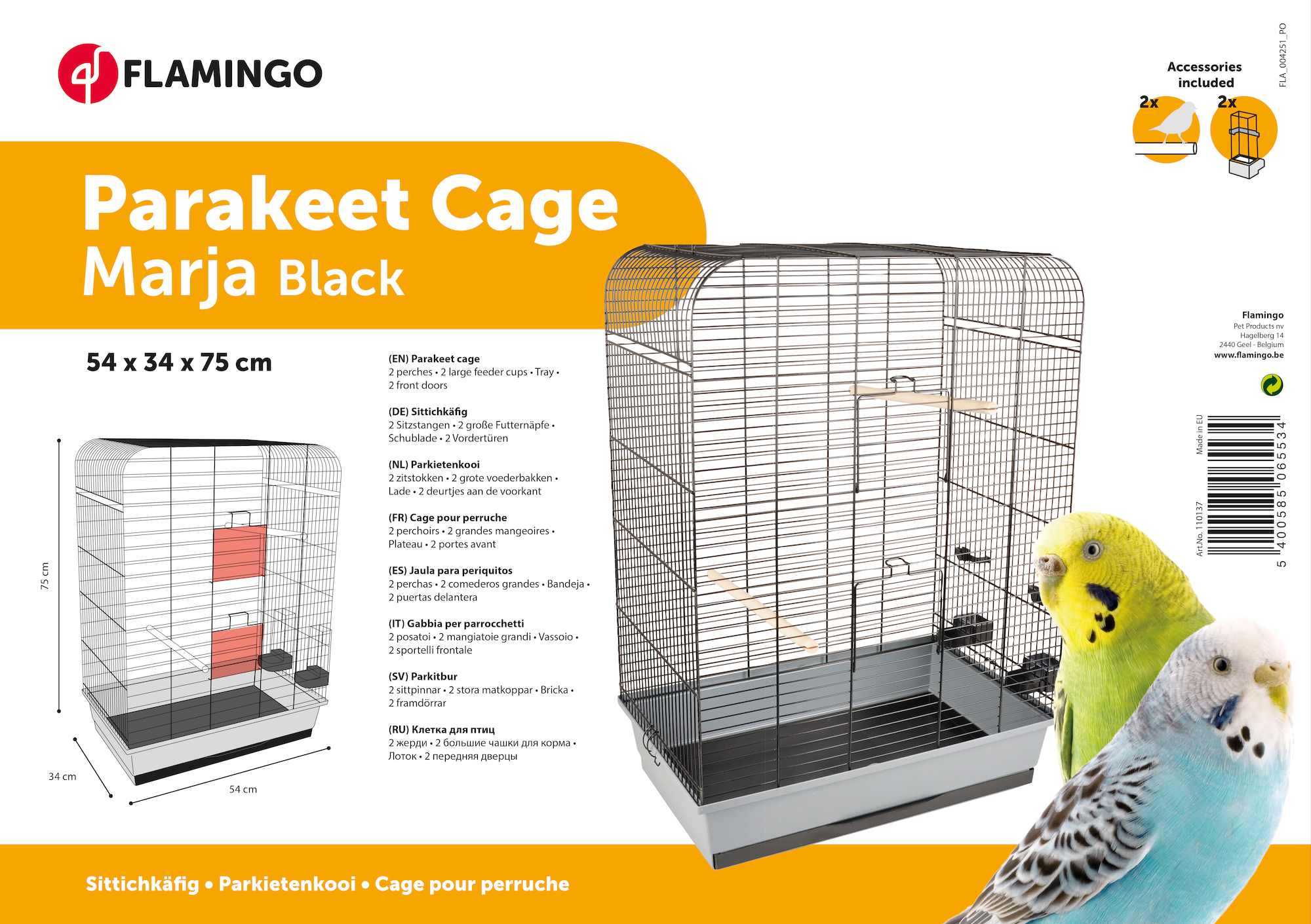 Flamingo Gabbia per parrocchetti Marja Nero Grigio