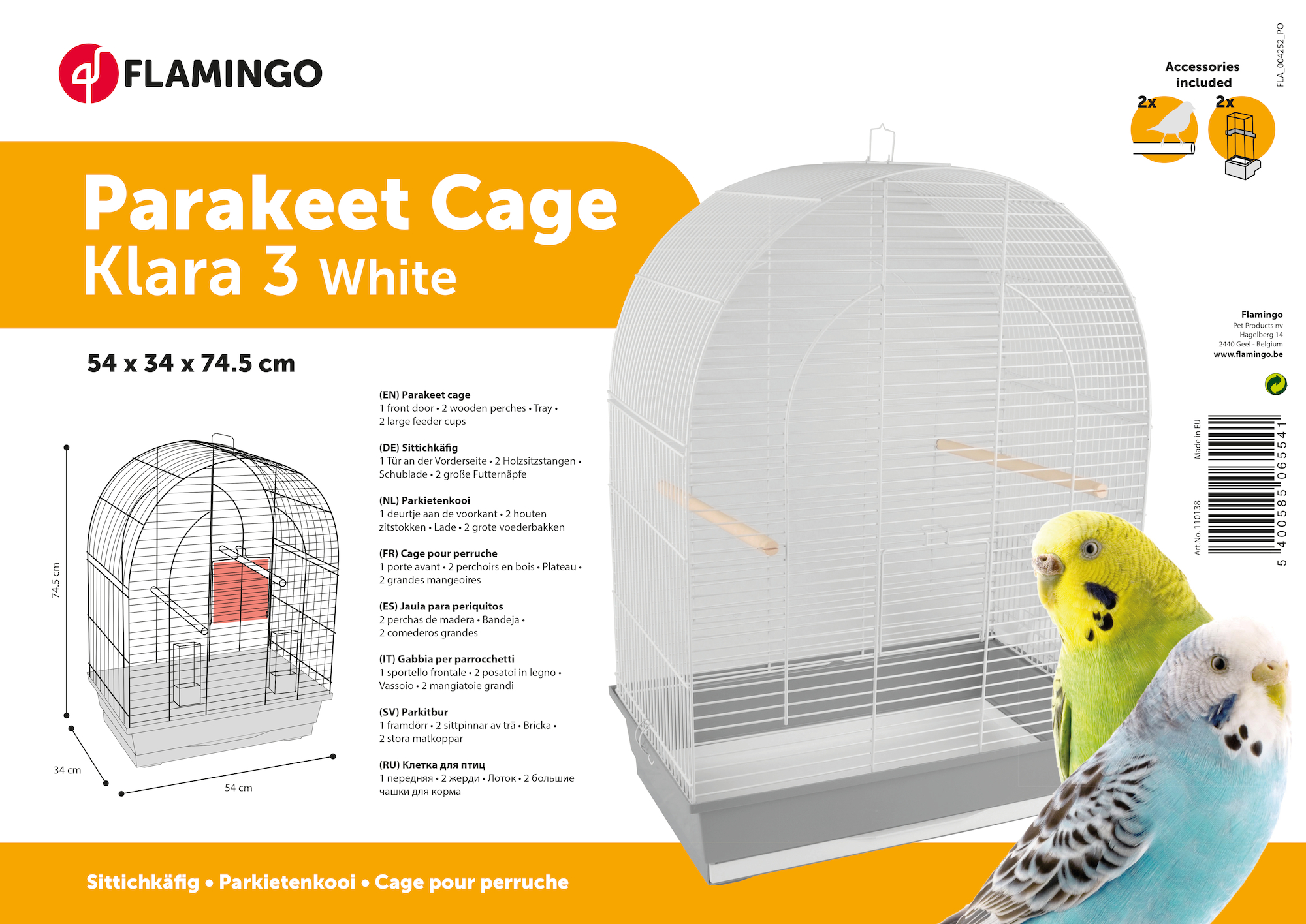 Flamingo Sittichkäfig Klara 3 Weiß Grau