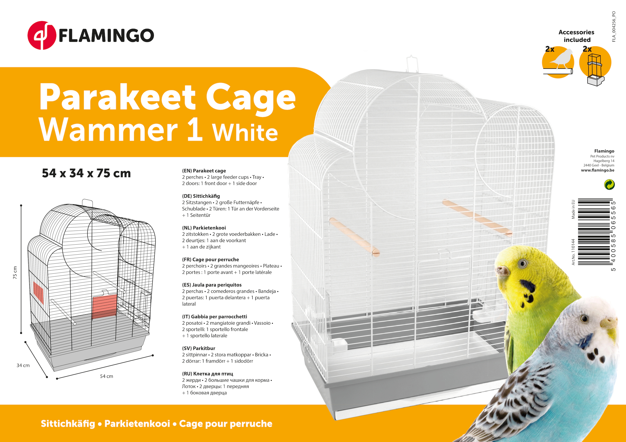 Flamingo Parakeet cage Wammer 1 White Grey