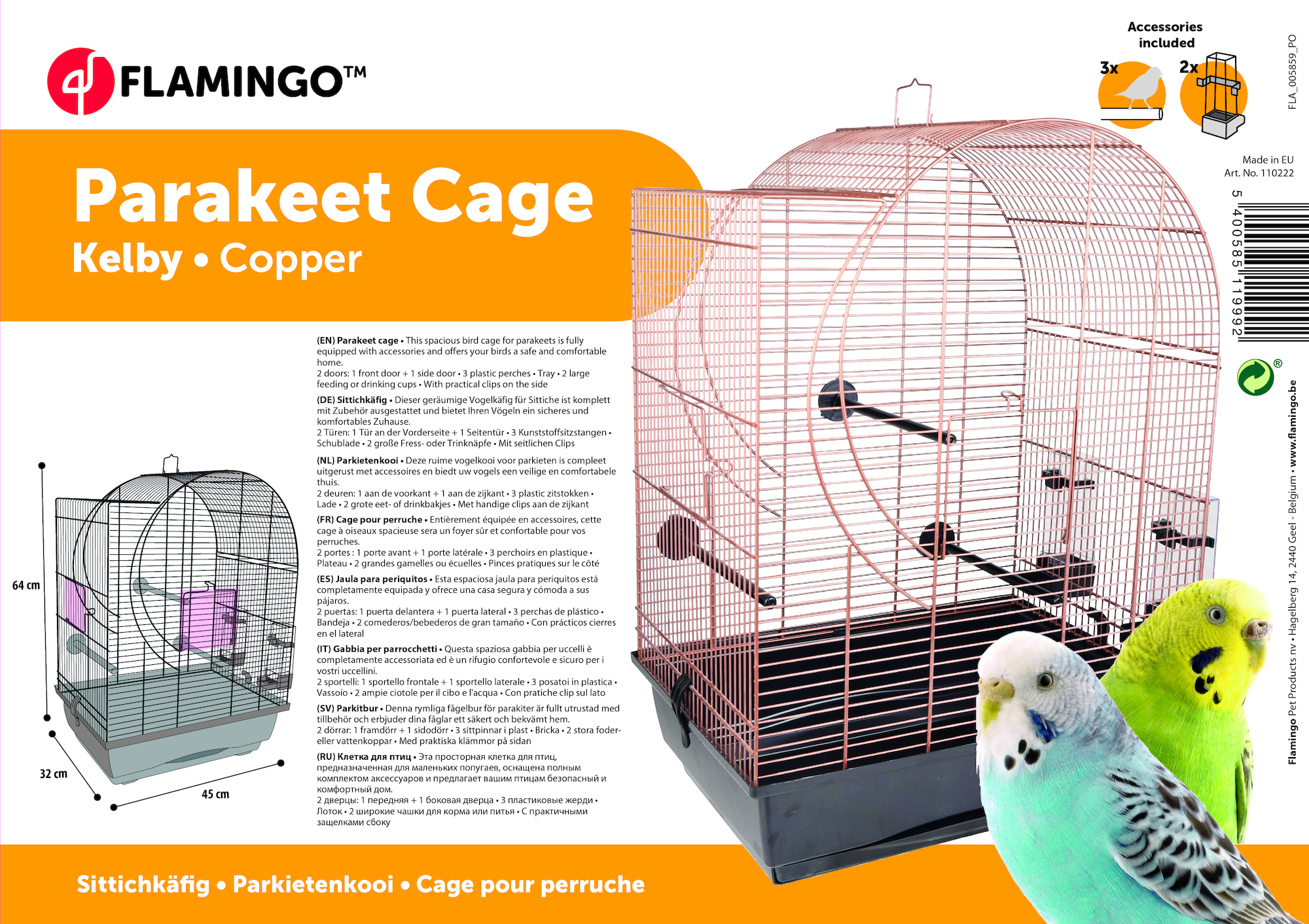 Flamingo Parakeet cage Kelby Copper Black