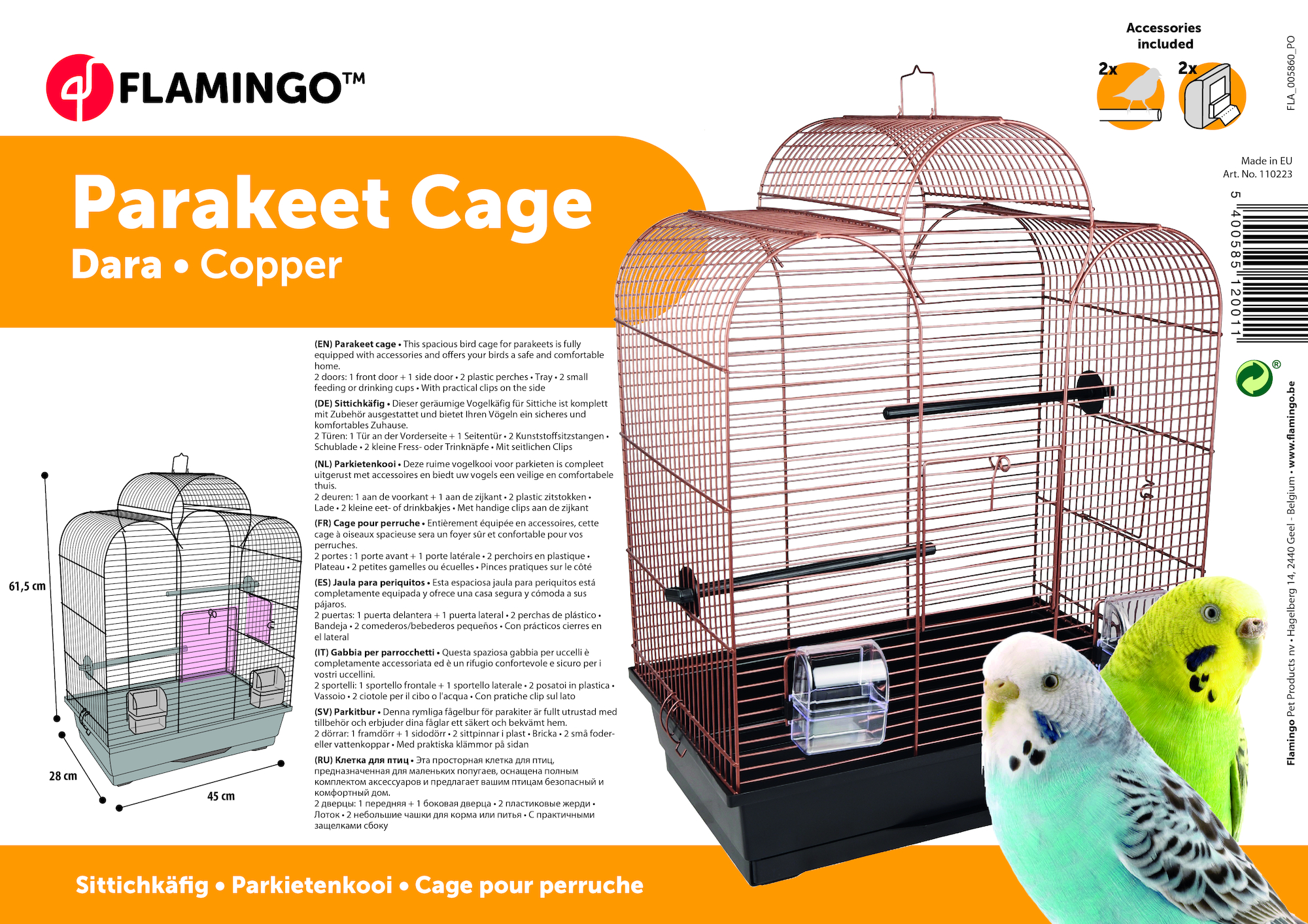 Flamingo Parakeet cage Dara Copper Black