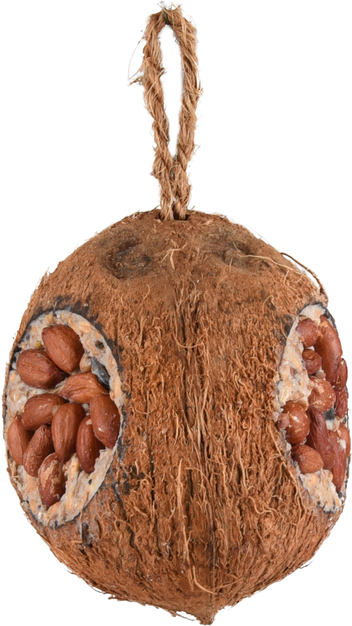 Flamingo Four Seasons  Feeder dispenser coconut with 3 holes Filled with nuts - Birds living outdoors