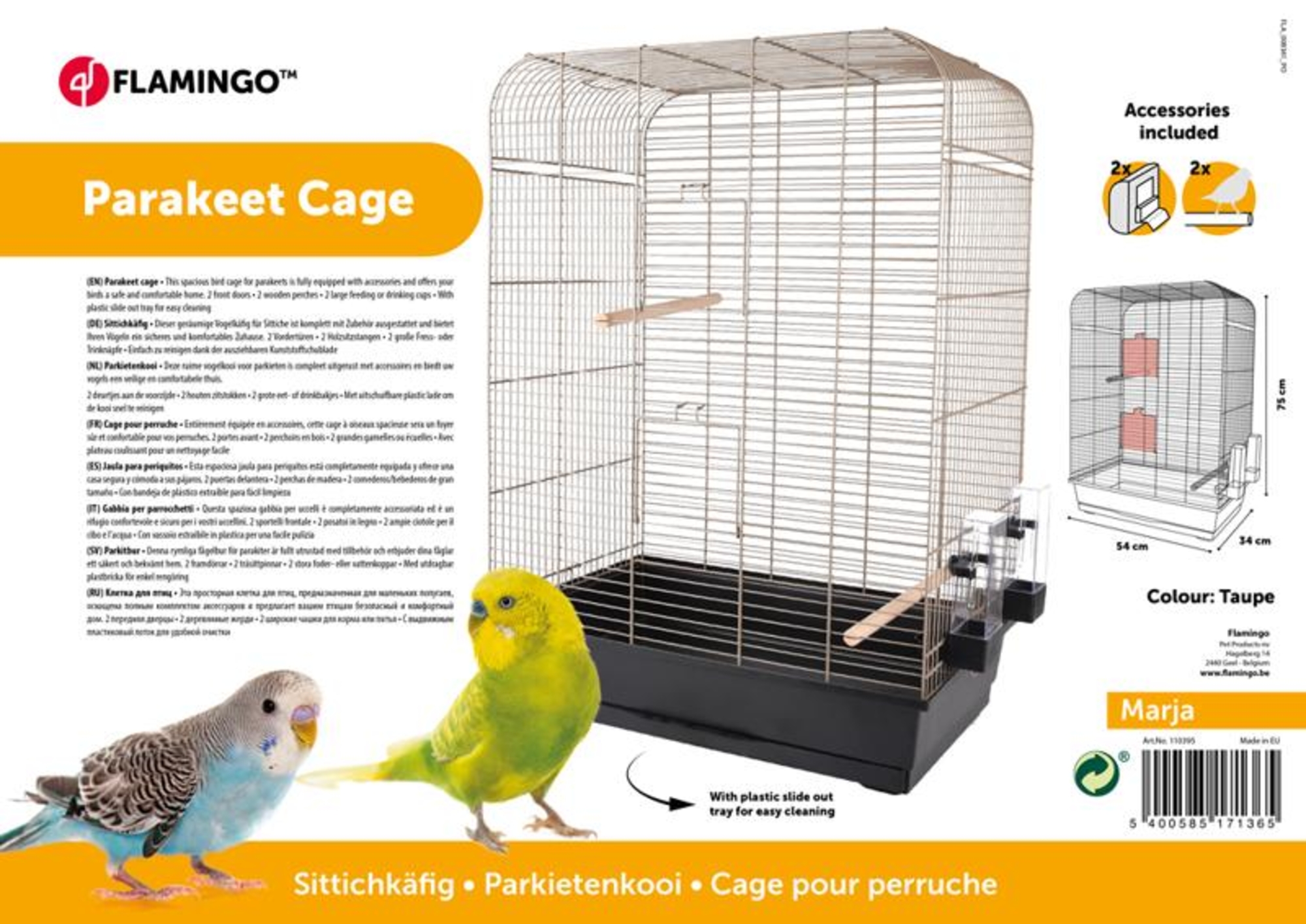 Flamingo Sittichkäfig Marja Metallisch taupe Schwarz