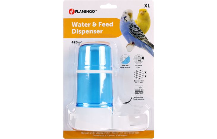 Flamingo Drink- en voederfontein met opstap & Kai Rond Blauw & Wit