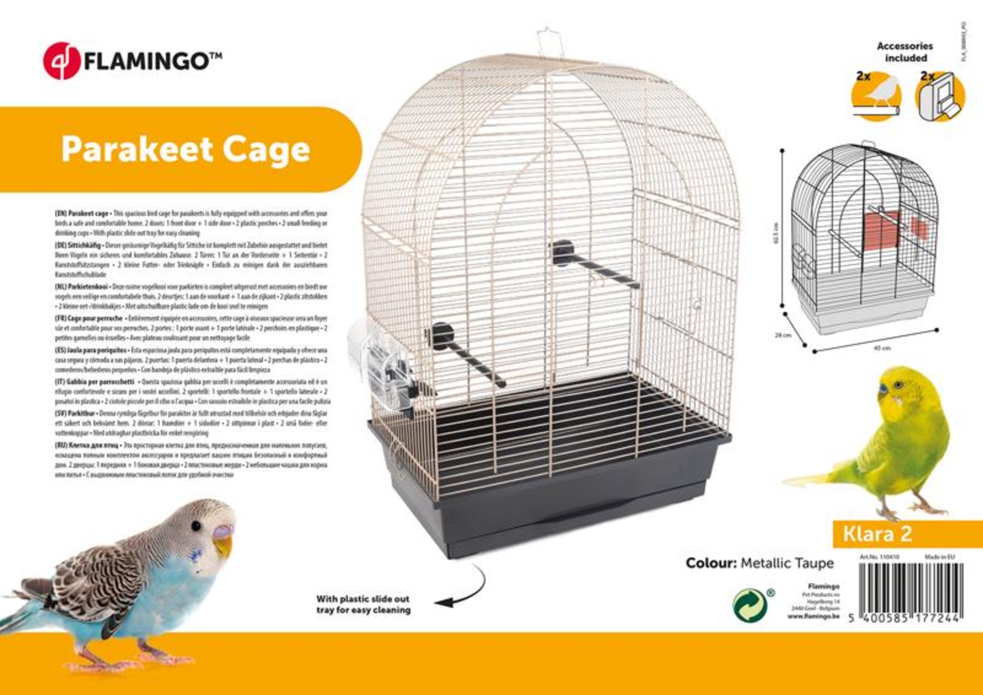 Flamingo Parkietenkooi Klara 2 Metaal taupe Zwart