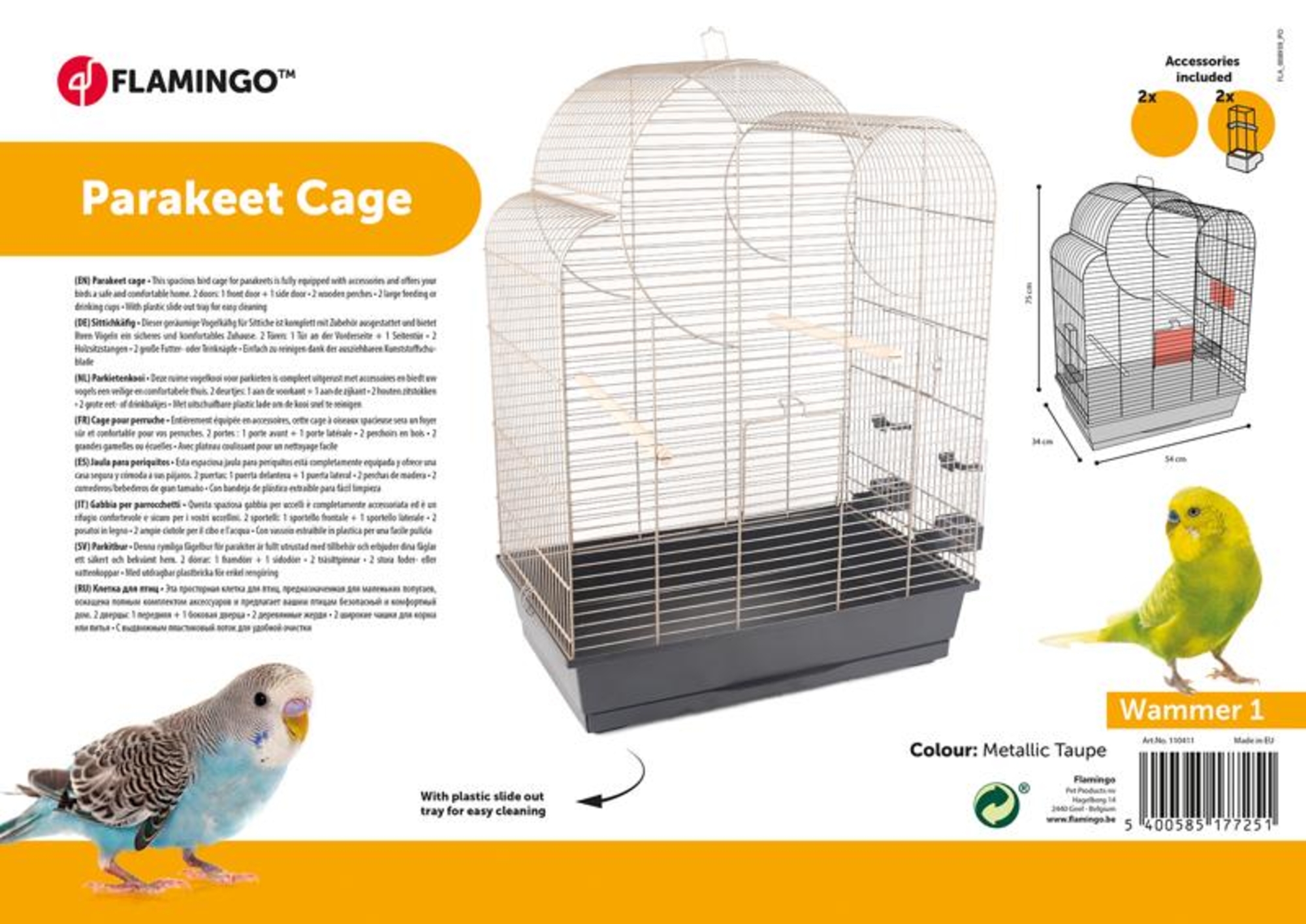 Flamingo Parakeet cage Wammer 1 Metallic taupe Black