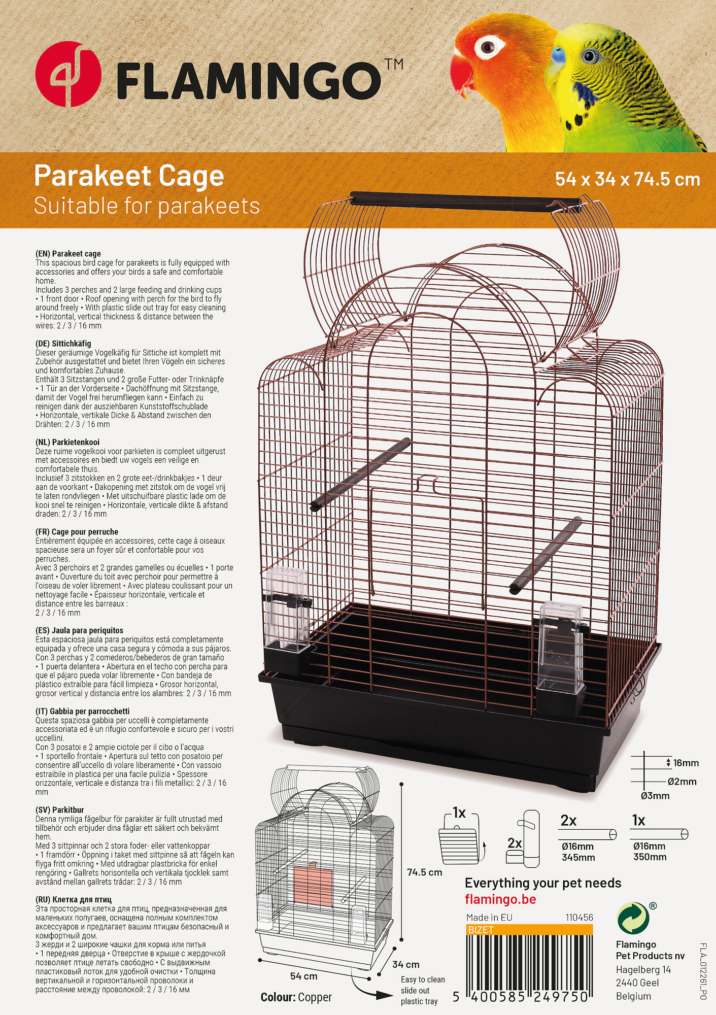 Flamingo Parakeet cage Bizet Copper Black