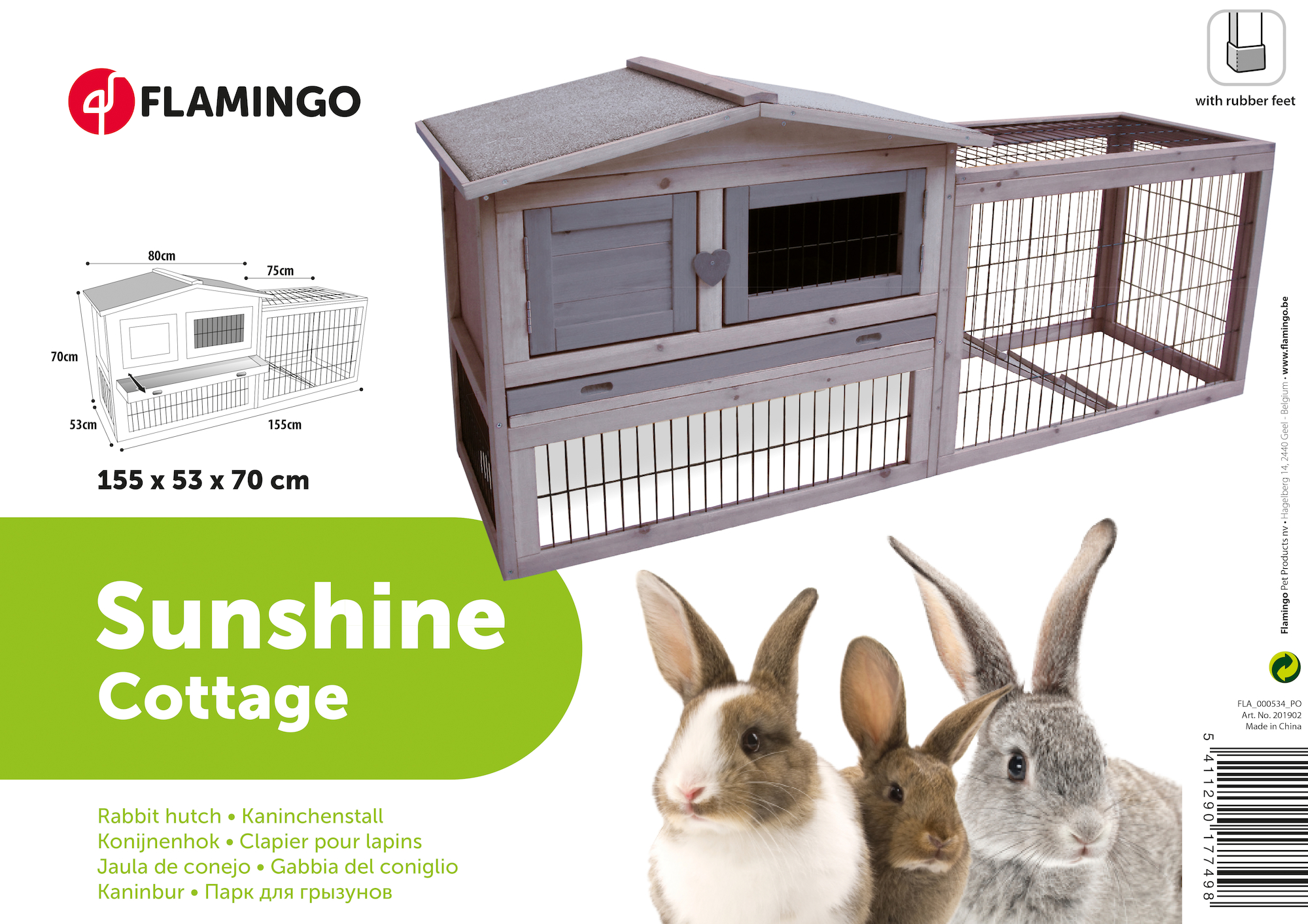 Rabbit hutch Sunshine Cottage Grey 201902 Flamingo Pet Products