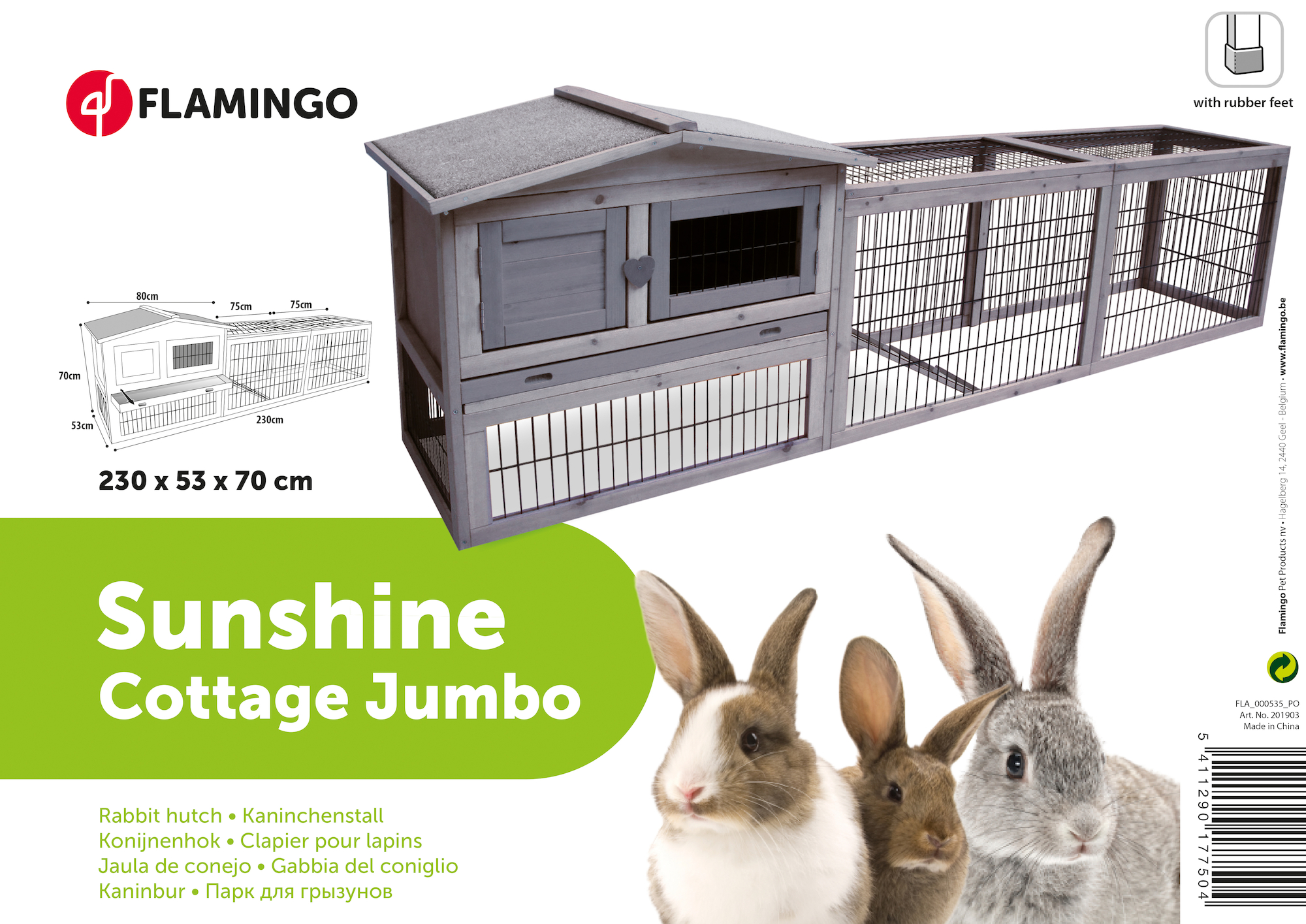Flamingo Rabbit hutch Jumbo Cottage Grey
