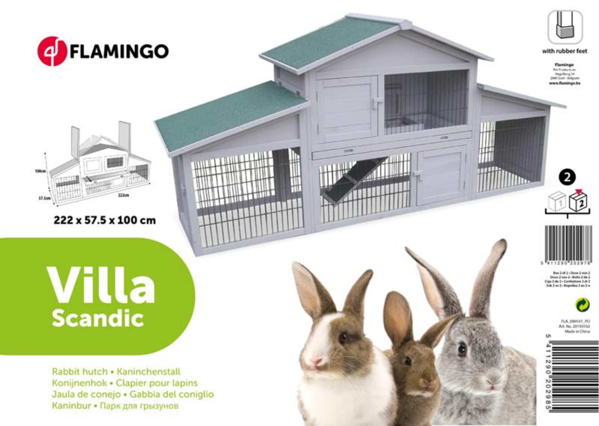 Flamingo Casetta per conigli Villa Scandic Grigio