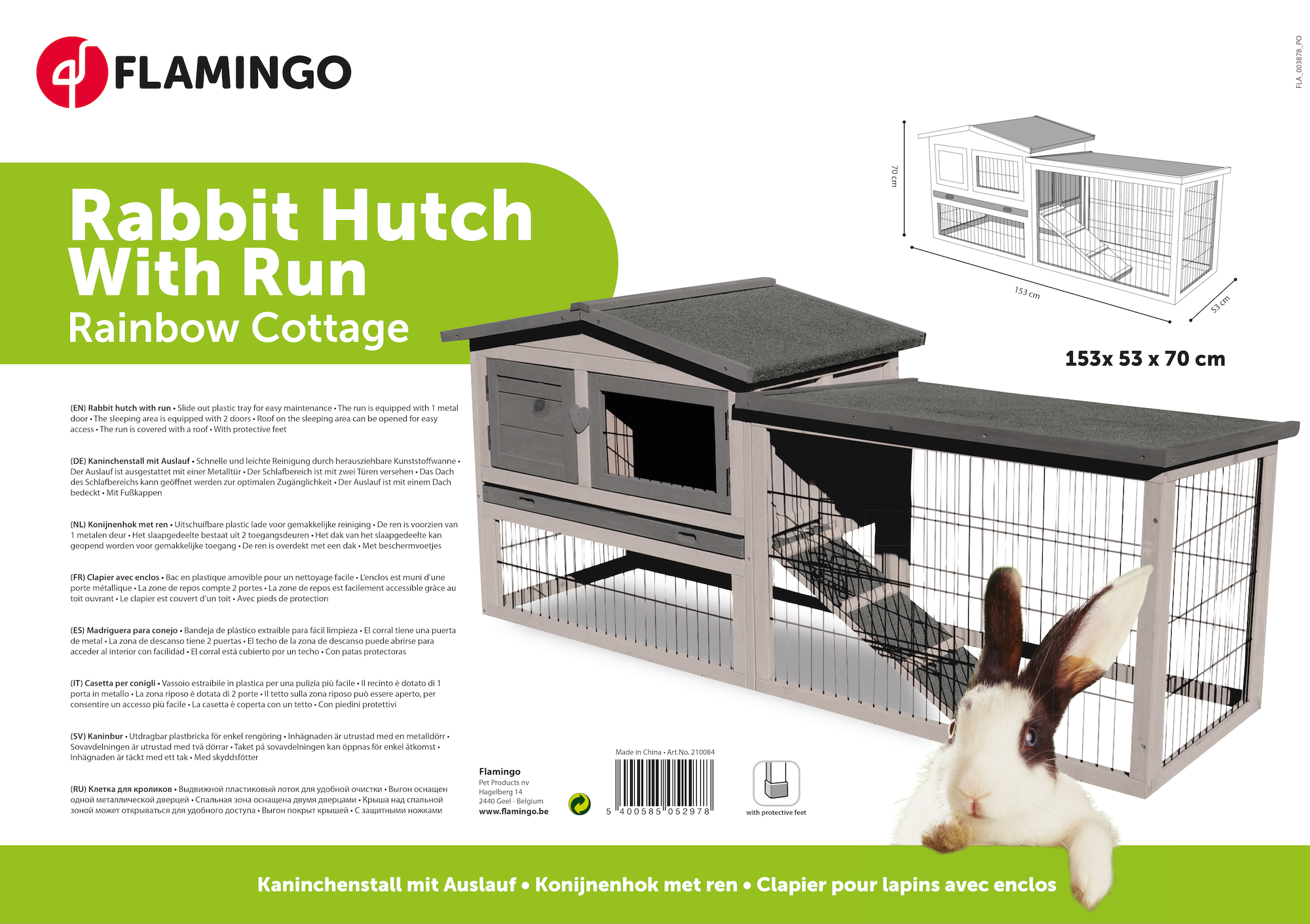 Flamingo Rabbit hutch Rainbow Cottage Grey