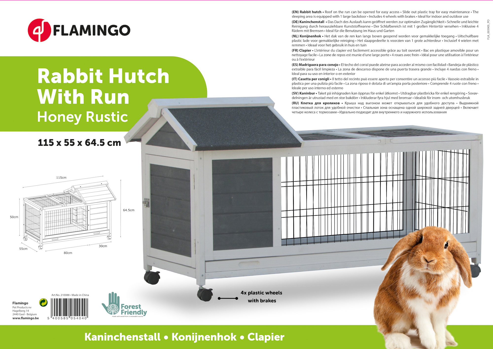 Flamingo Rabbit hutch Honey Rustic Grey